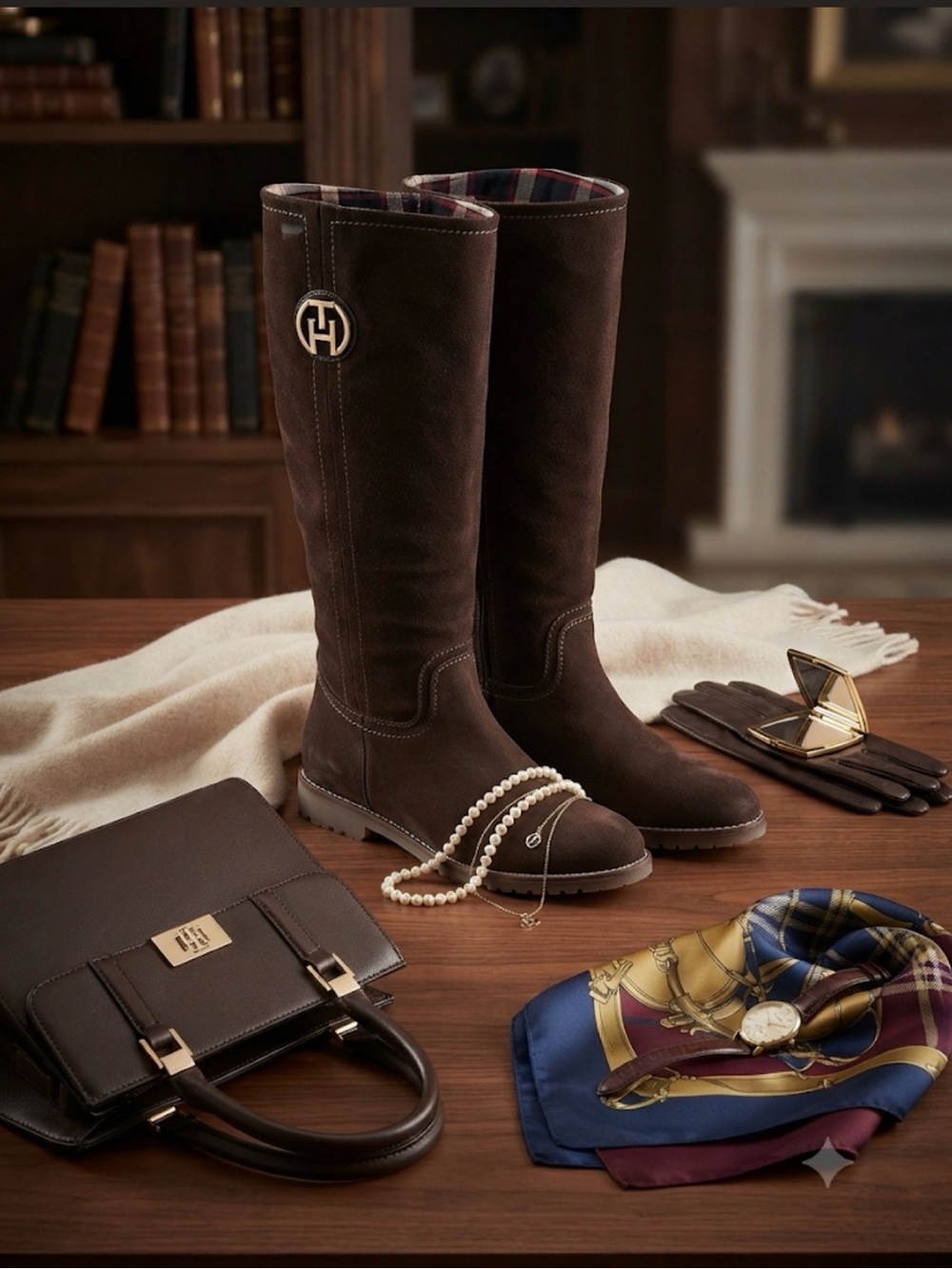 Tommy Hilfiger Dark Brown Suede Knee-High Heeled Boots
